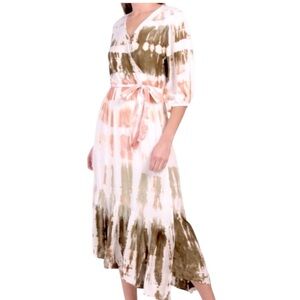Young Fabulous & Broke Tie Dye Dress in Olive a white and Peach Flowy Beach